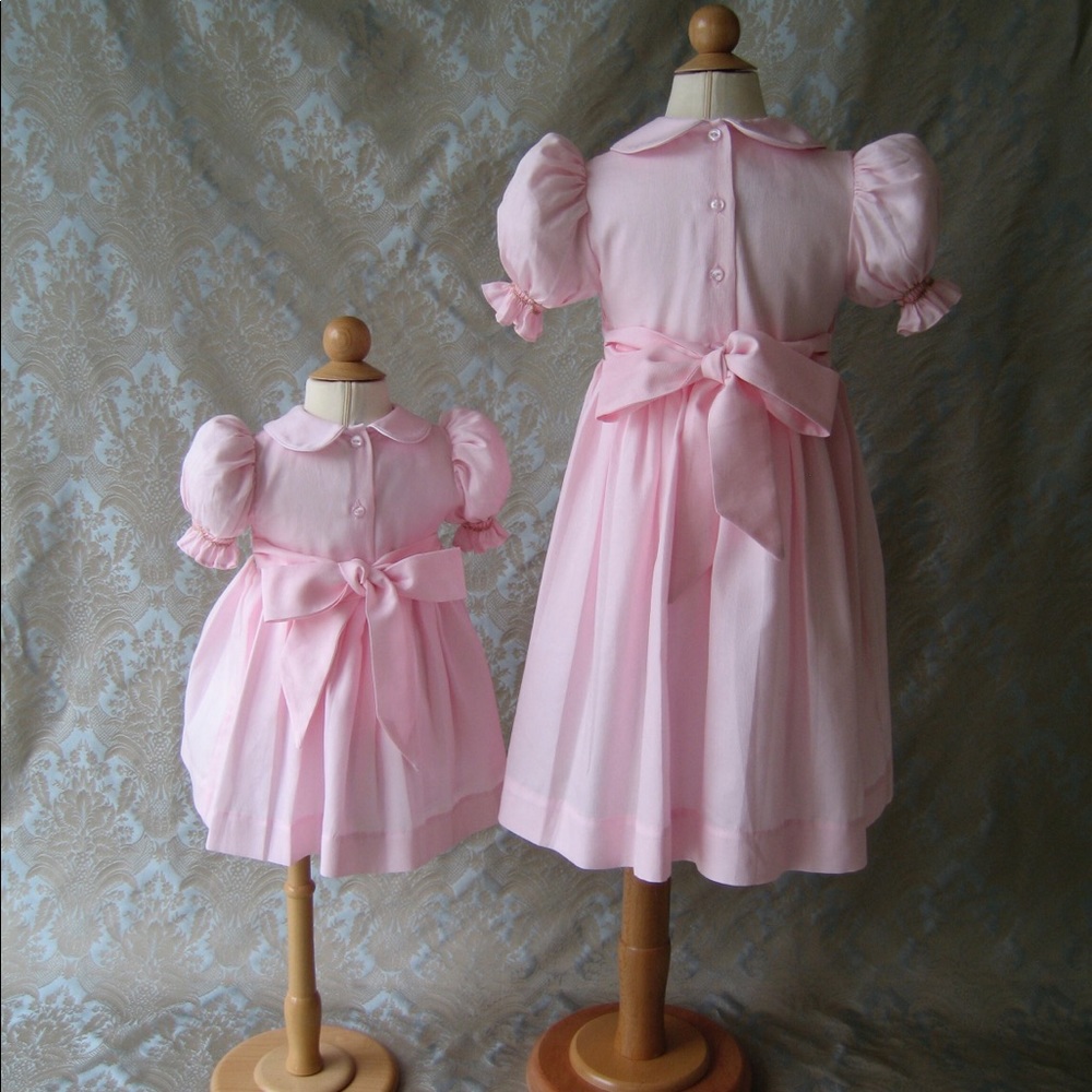 Lamb Smocked Dress 100% Cotton Spring Pink - Picture 4 of 7